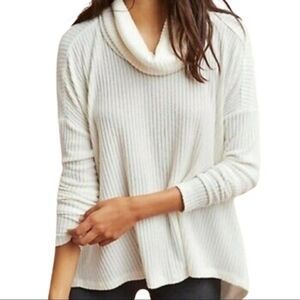Saturday Sunday White Rib Knit Cowl Neck Hi Low Sweater Size Small